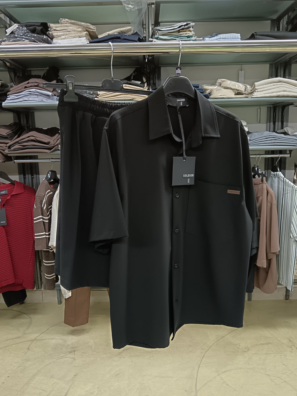 Coordinato uomo SOLDIER-camicia e bermuda nero