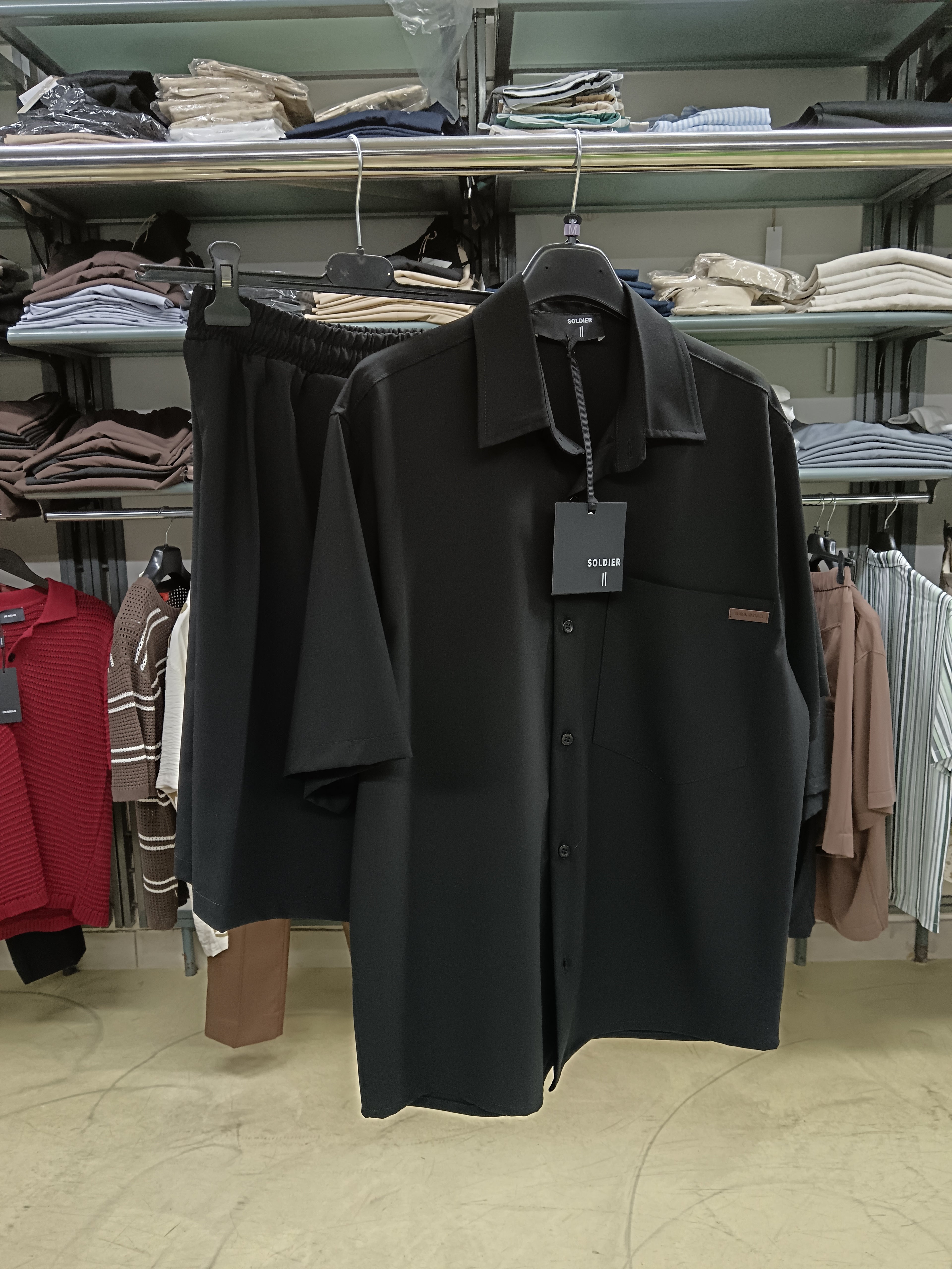 Coordinato uomo SOLDIER-camicia e bermuda nero