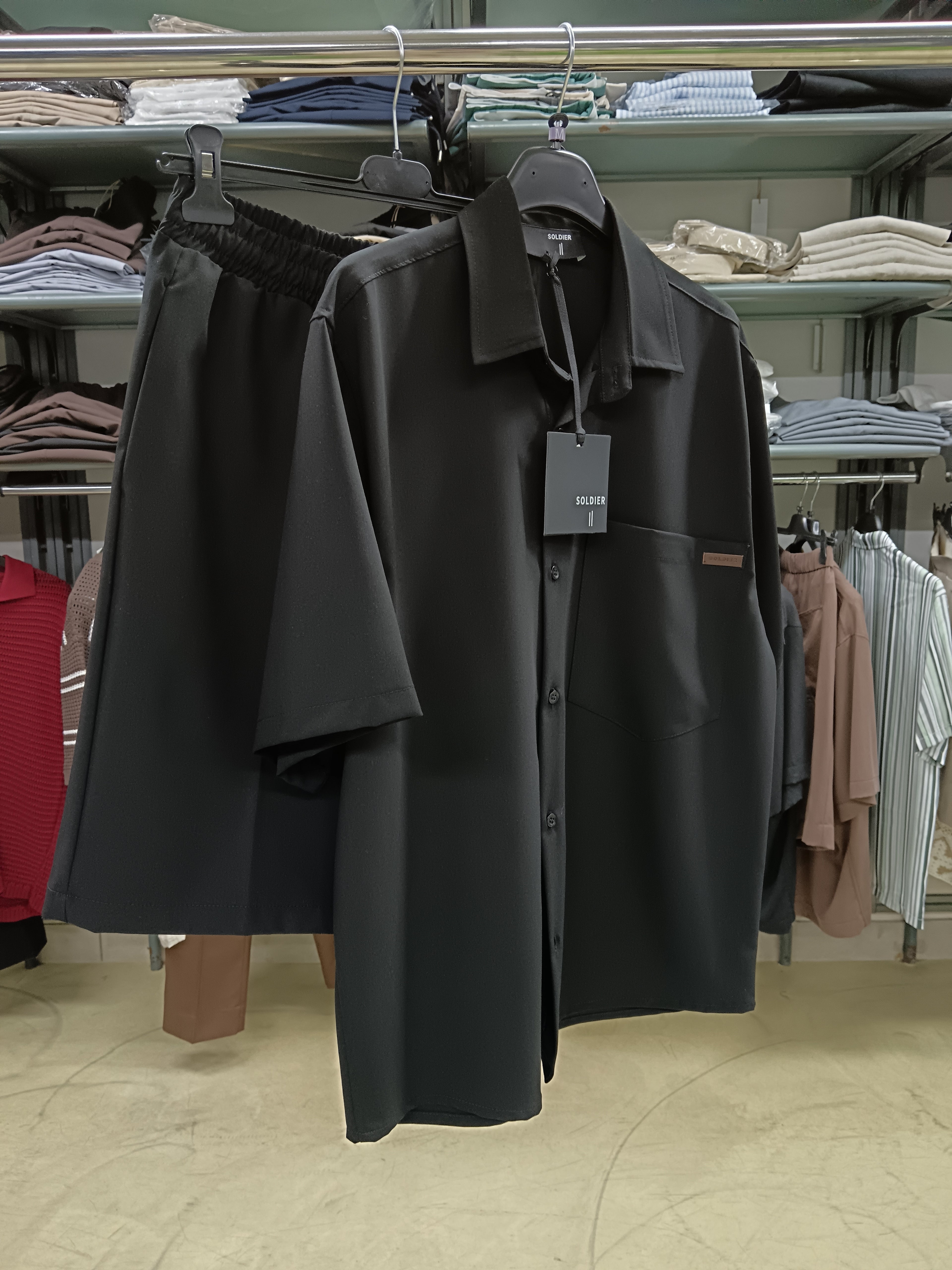 Coordinato uomo SOLDIER-camicia e bermuda nero